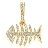 Iced Out 14K Gold Bare Bone Fish Pendant