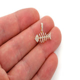 Iced Out 14K Gold Bare Bone Fish Pendant