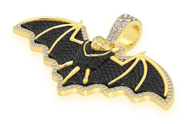 Fruit Bat Black & White Diamond Pendant 14K Solid Gold - 1.75 CTW