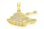 14K Solid Gold Lab Grown VVS Battle Tank Pendant - 0.29 CTW