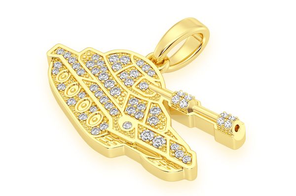 14K Solid Gold Lab Grown VVS Battle Tank Pendant - 0.29 CTW