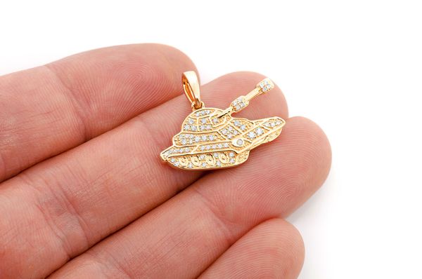 14K Solid Gold Lab Grown VVS Battle Tank Pendant - 0.29 CTW
