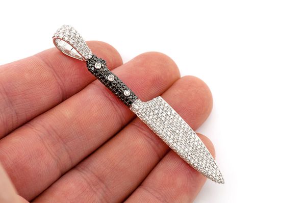 Black Diamond Kitchen Knife 10K Solid Gold Pendant - 2.30 CTW
