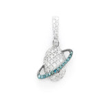 Iced out Blue Planet Saturn Silver Pendant