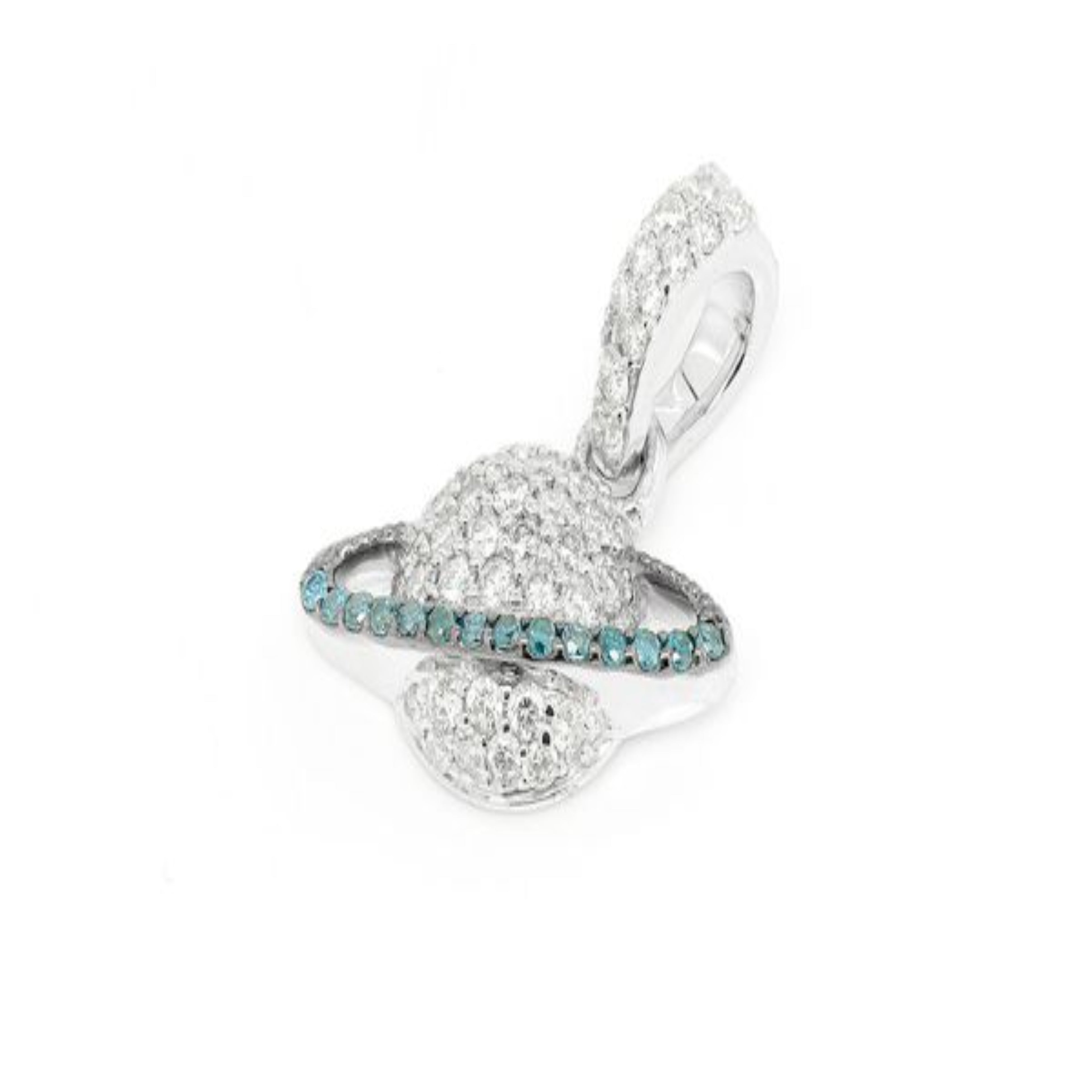 Blue Planet Saturn Diamond Pendant 14K Solid Gold - 0.40 CTW