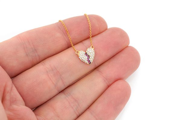 Broken Heart Diamond Pendant 14K Solid Gold - 0.35 CTW