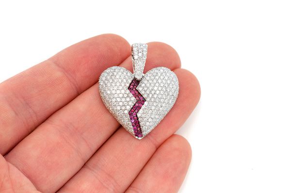 Bubbly Broken Heart Diamond Pendant 10K Solid Gold - 4.00 CTW
