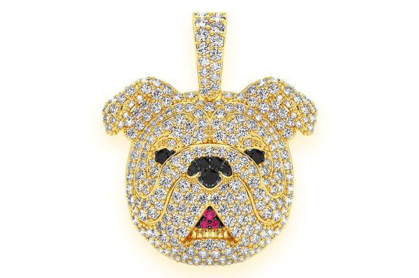 Bulldog Diamond Pendant 14K Solid Gold 1.66 CTW