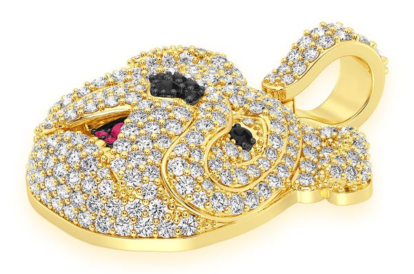Bulldog Diamond Pendant 14K Solid Gold 1.66 CTW