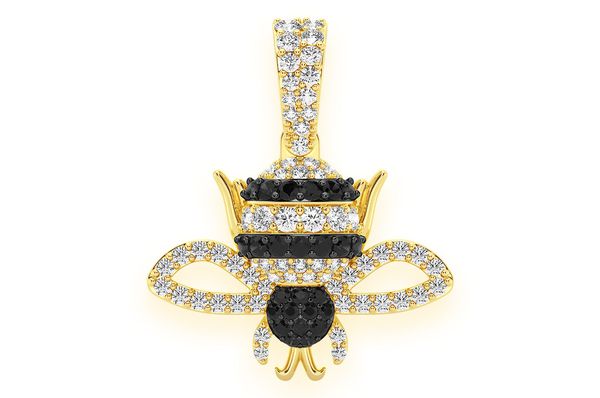 Bumble Bee Black & White Diamond Pendant 14K Solid Gold - 0.50 CTW