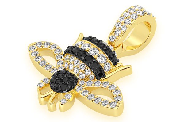 Bumble Bee Black & White Diamond Pendant 14K Solid Gold - 0.50 CTW