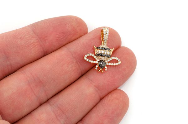 Bumble Bee Black & White Diamond Pendant 14K Solid Gold - 0.50 CTW