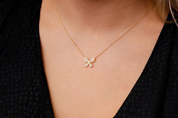 Baguette Diamond Butterfly Pendant in 10K Gold - 0.33 CTW