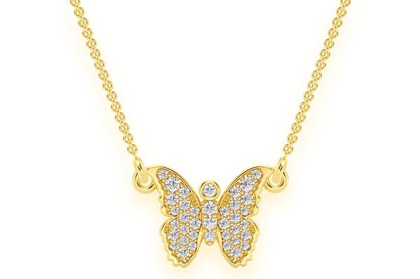 Butterfly Diamond Necklace Connected 14K Solid Gold - 0.20 CTW