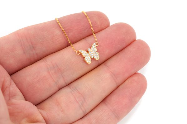 Butterfly Diamond Necklace Connected 14K Solid Gold - 0.20 CTW