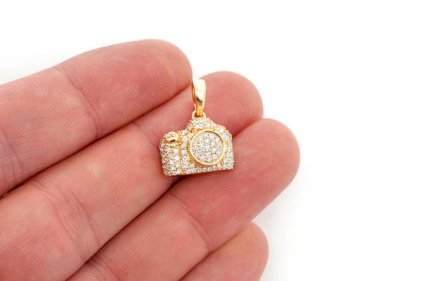 Camera Diamond Pendant 14K Solid Gold - 0.75 CTW