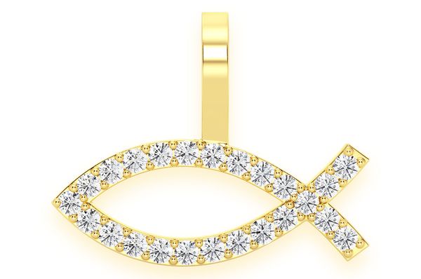 Christian Ichthys Fish Diamond Pendant 14K Solid Gold - 0.25 CTW
