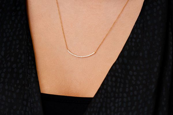 Curved Bar Diamond Pendant 10K Solid Gold - 0.56 CTW