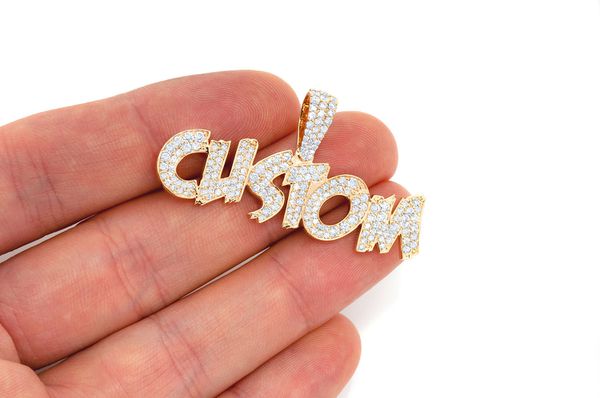 Custom Jagged Letter Diamond Pendant 14K Solid Gold - 2.00 CTW