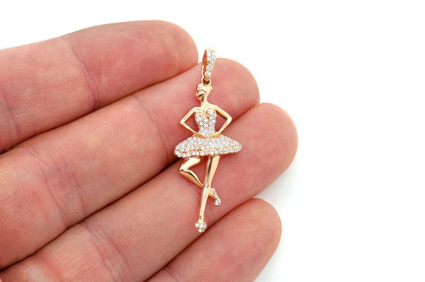 Dancing Ballerina Diamond Pendant 10K Solid Gold - 0.50 CTW