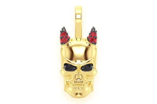 Horned Skull Diamond Pendant 14K Solid Gold - 0.15 CTW