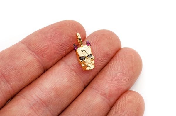 Horned Skull Diamond Pendant 14K Solid Gold - 0.15 CTW