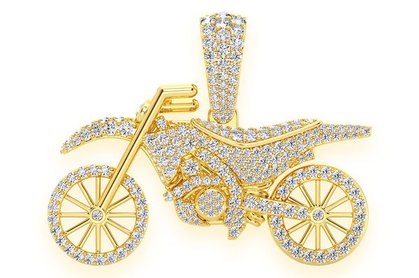 Dirt Bike Pendant 14K Solid Gold - 1.75 CTW