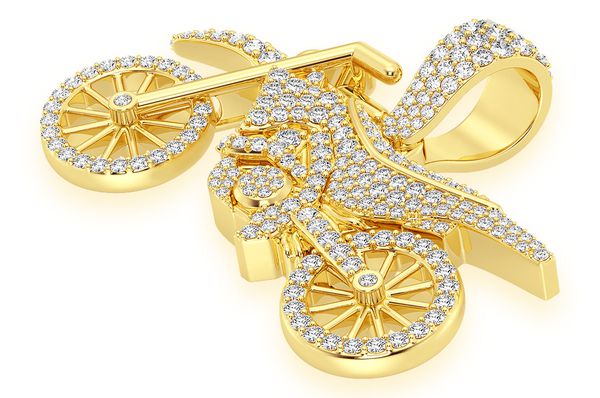 Dirt Bike Pendant 14K Solid Gold - 1.75 CTW