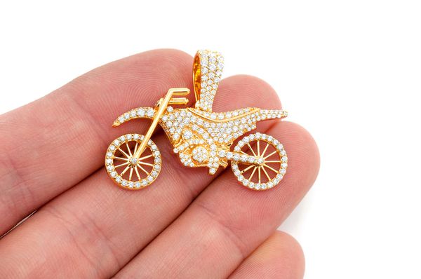 Dirt Bike Pendant 14K Solid Gold - 1.75 CTW