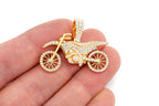 Dirt Bike Pendant 14K Solid Gold - 1.75 CTW