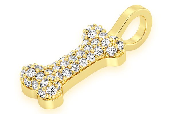 Dog Bone Diamond Pendant 14K Solid Gold - 0.35 CTW