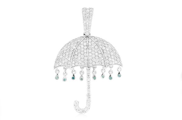 Umbrella Diamond Pendant 14K Solid Gold - 2.65 CTW