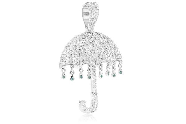 Umbrella Diamond Pendant 14K Solid Gold - 2.65 CTW