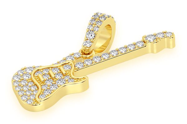 Electric Guitar Diamond Pendant 14K Solid Gold - 0.33 CTW