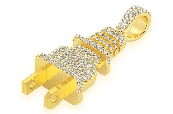 Electric Plug Diamond Pendant 10K Solid Gold - 2.75 CTW
