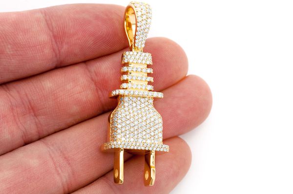 Electric Plug Diamond Pendant 10K Solid Gold - 2.75 CTW
