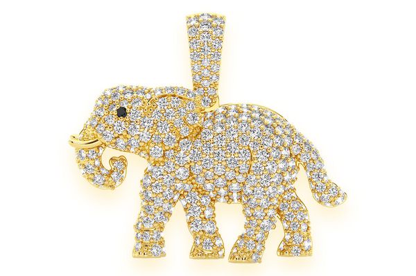 Elephant Walking Diamond Pendant 14K Solid Gold - 1.50 CTW