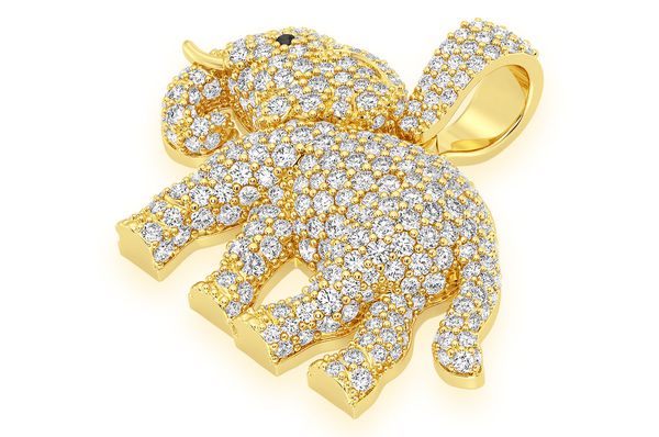 Elephant Walking Diamond Pendant 14K Solid Gold - 1.50 CTW