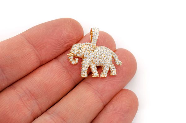 Elephant Walking Diamond Pendant 14K Solid Gold - 1.50 CTW