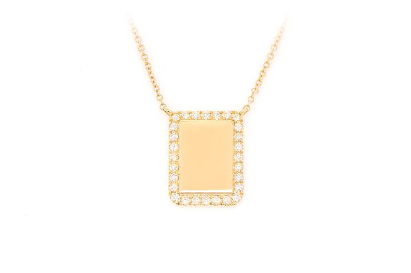 Engravable Rectangle 10K Solid Gold Pendant - 0.15 CTW