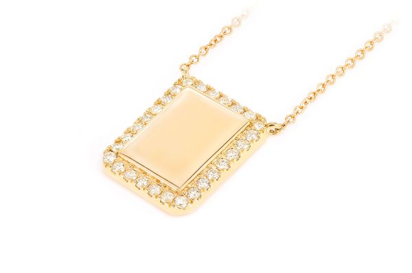 Engravable Rectangle 10K Solid Gold Pendant - 0.15 CTW