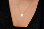Engravable Rectangle 10K Solid Gold Pendant - 0.15 CTW