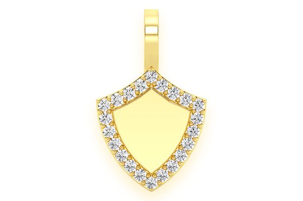 Engraveable Shield Diamond Pendant 14K Solid Gold - 0.20 CTW
