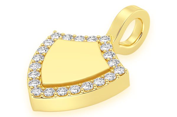 Engraveable Shield Diamond Pendant 14K Solid Gold - 0.20 CTW
