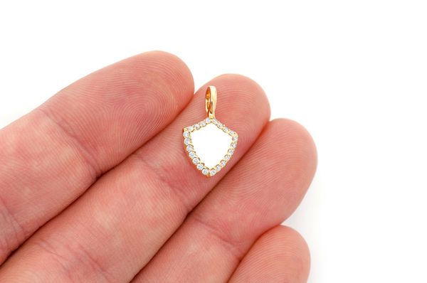 Engraveable Shield Diamond Pendant 14K Solid Gold - 0.20 CTW