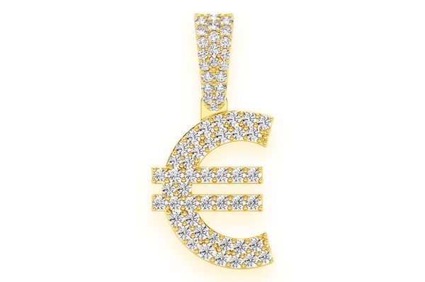 Euro Currency Symbol Diamond Pendant 14K Solid Gold - 0.45 CTW