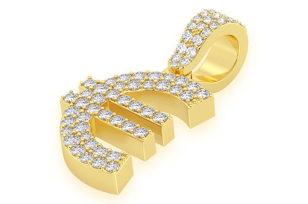 Euro Currency Symbol Diamond Pendant 14K Solid Gold - 0.45 CTW
