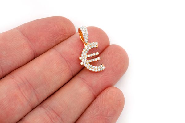 Euro Currency Symbol Diamond Pendant 14K Solid Gold - 0.45 CTW