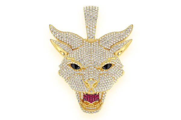 Evil Cat Diamond Pendant 14K Solid Gold - 6.00 CTW