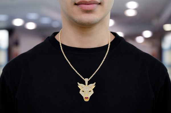 Evil Cat Diamond Pendant 14K Solid Gold - 6.00 CTW